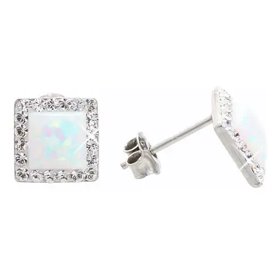 Stříbrné náušnice pecky s bílým opálem a krystaly Swarovski Elements White Opal