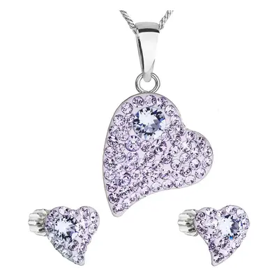 Sada šperků s krystaly Swarovski náušnice, řetízek a přívěsek fialové srdce 39170.3 Violet