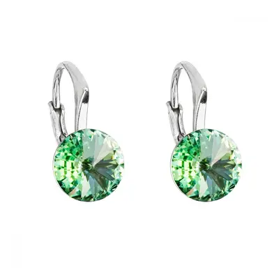 Stříbrné náušnice visací s krystaly Swarovski zelené kulaté 31229.3 Chrysolite