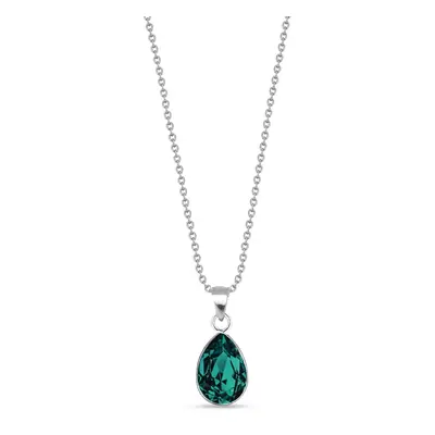 Stříbrný náhrdelník se Swarovski Elements zelená kapka Baroque N432010EM Emerald