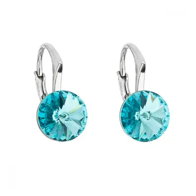 Stříbrné náušnice visací s krystaly Swarovski modré kulaté 31229.3 Light Turquoise