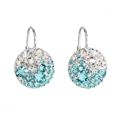 Stříbrné náušnice visací s krystaly Swarovski modré kulaté 31176.3 Light Turquoise