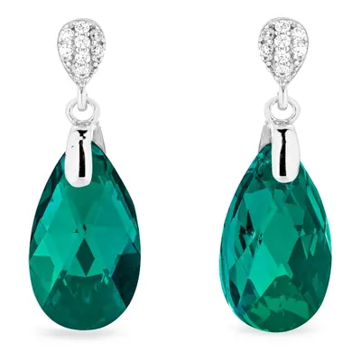 Stříbrné náušnice s krystaly Swarovski Elements zelená kapka Dainty Drop KW610616EM Emerald