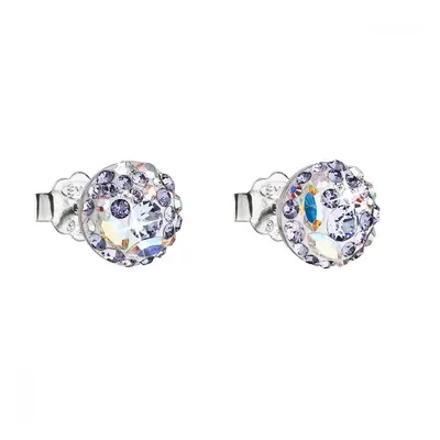 Stříbrné náušnice pecka s krystaly Swarovski fialové kulaté 31136.3 Violet