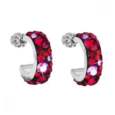 Stříbrné náušnice kruhy s krystaly Swarovski červený půlkruh 31118.3 Cherry