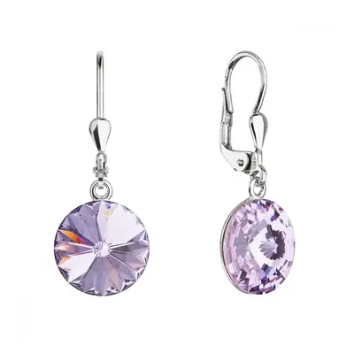 Stříbrné náušnice visací s krystaly Swarovski fialové kulaté 71144.3 Violet