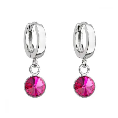 Stříbrné visací náušnice kroužky se Swarovski krystalem 31300.3 Fuchsia