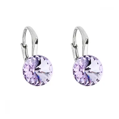 Stříbrné náušnice visací s krystaly Swarovski fialové kulaté 31229.3 Violet