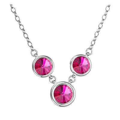 Stříbrný náhrdelník se Swarovski krystaly růžový kulatý 32033.3 fuchsia