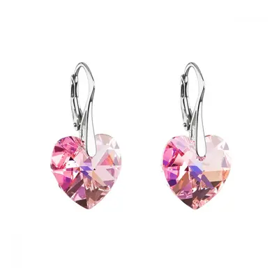 Stříbrné náušnice visací s krystaly Swarovski růžové srdce 31012.4 Light Rose AB