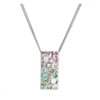 Stříbrný náhrdelník se Swarovski krystaly růžovo zelený obdélník 32074.3 Sakura