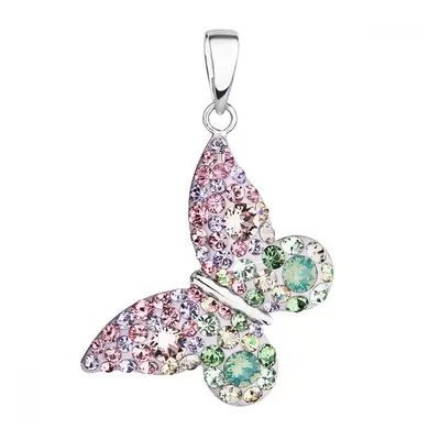 Stříbrný přívěsek s krystaly Swarovski mix barev motýl 34192.3 Sakura