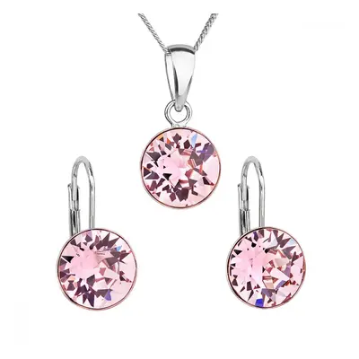 Sada šperků s krystaly Swarovski náušnice, řetízek a přívěsek růžové kulaté 39140.3 Light Rose