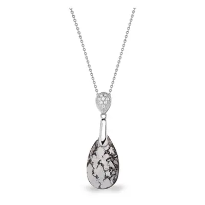 Stříbrný náhrdelník se Swarovski Elements stříbrno-černá kapka Dainty Drop N610616BP Black Patin