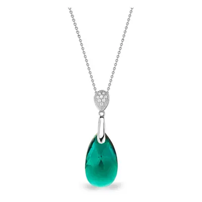 Stříbrný náhrdelník se Swarovski Elements zelená kapka Dainty Drop N610616EM Emerald