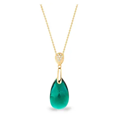 Stříbrný pozlacený náhrdelník se Swarovski Elements zelená kapka Dainty Drop NG610616EM Emerald