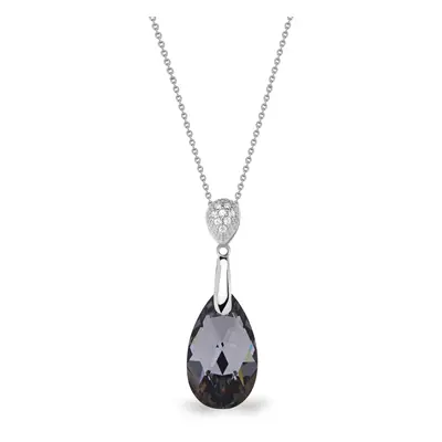 Stříbrný náhrdelník se Swarovski Elements šedá kapka Dainty Drop N610616SN Silver Night