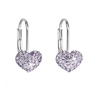 Stříbrné náušnice visací s krystaly Swarovski fialové srdce 31125.3 Violet