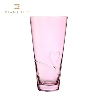 Skleněná váza růžová se Swarovski Elements srdce cm Romance Conical Pink