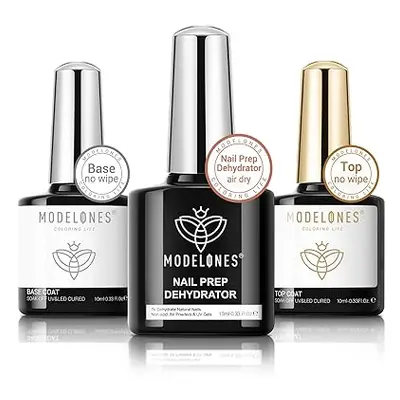 Modelones Base Coat Top Coat UV a Dehydrátor na nehty Set, 3 x 10 ml