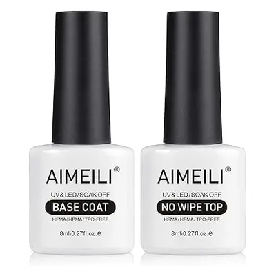 AIMEILI Soak Off UV Gel Polish Base Coat a No Wipe Top Coat Set 2x8ml