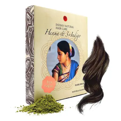 INDIAN NATURAL HAIR CARE Henna & 3xIndigo - tmavě hnědá barva vlasů 200 g