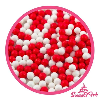 SweetArt cukrové perly červené a bílé 5 mm (80 g)