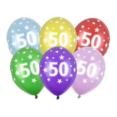 PartyDeco balónky barevné metalické 50. narozeniny (6 ks, náhodné barvy)