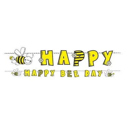 PartyDeco narozeninová girlanda se včelou Happy Bee Day