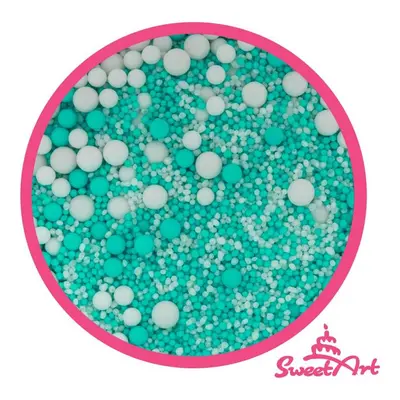 SweetArt cukrové zdobení Turquoise White sprinkle mix (80 g)