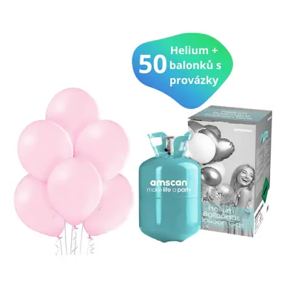 Helium sada + balónky 50 ks světle růžové