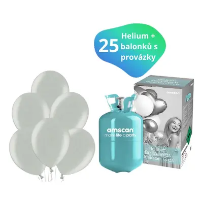 Helium sada + balónky stříbrné metalické