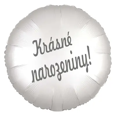 Balónek fóliový bílý satén kruh Krásné narozeniny! balonky.cz