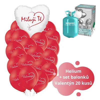 Helium set - červené balónky Miluji Tě a Valentýn 20 ks balonky.cz