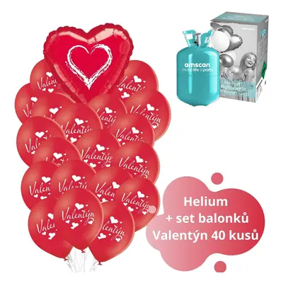 Helium set velký - červené balónky Valentýn 40 ks balonky.cz