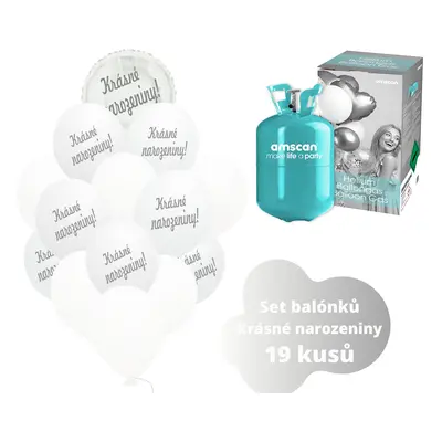 Helium set - bílé balónky KRÁSNÉ NAROZENINY - Balonky.cz