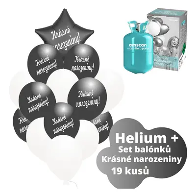 Helium set - černé balónky KRÁSNÉ NAROZENINY - balonky.cz