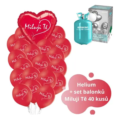 Helium set - červené balónky Miluji Tě 40 ks balonky.cz