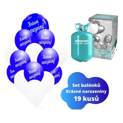 Helium set - tmavěmodré balónky KRÁSNÉ NAROZENINY - Balonky.cz