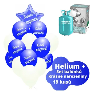 Helium set - tmavěmodré balónky KRÁSNÉ NAROZENINY - Balonky.cz