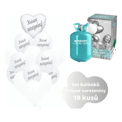 Helium set - bílé balónky KRÁSNÉ NAROZENINY - Balonky.cz