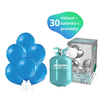 Helium sada + balónky 30 ks modré