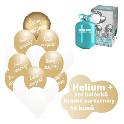 Helium set - zlaté balónky KRÁSNÉ NAROZENINY-Balonky.cz