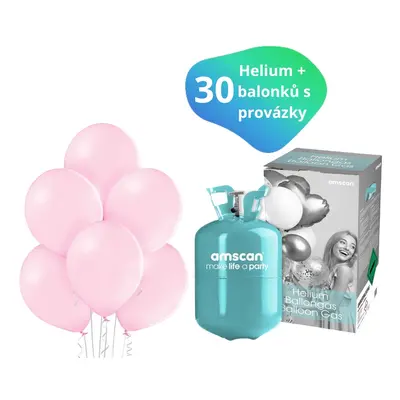 Helium sada + balónky 30 ks světle růžové