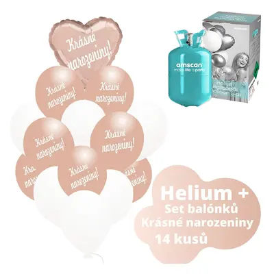 Helium set - růžovo-zlaté balónky KRÁSNÉ NAROZENINY - Balonky.cz