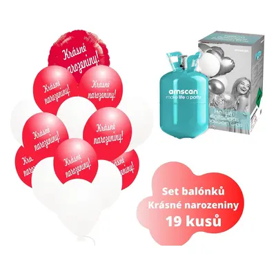 Helium set - červené balónky KRÁSNÉ NAROZENINY - Balonky.cz