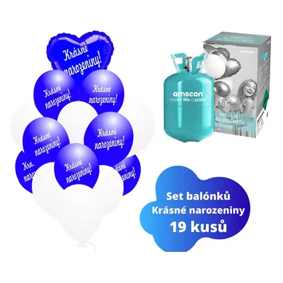 Helium set - tmavěmodré balónky KRÁSNÉ NAROZENINY - Balonky.cz