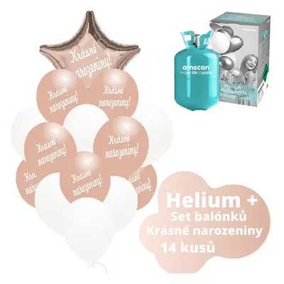 Helium set - růžovo-zlaté balónky KRÁSNÉ NAROZENINY - Balonky.cz