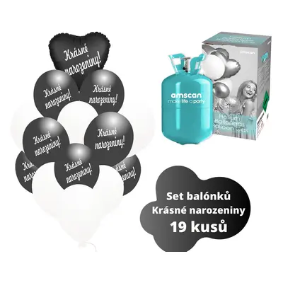 Helium set - černé balónky KRÁSNÉ NAROZENINY - balonky.cz