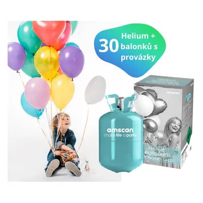 Helium + 30 ks balonků mix barev Amscan